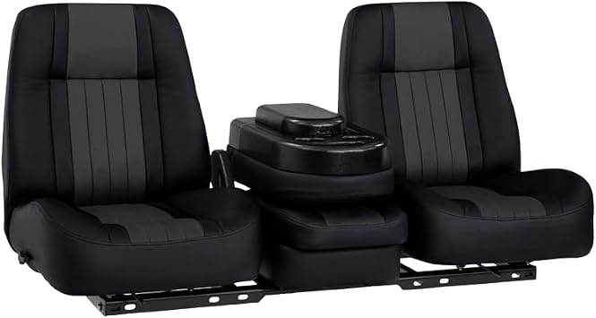 American Classic Low-Back 40-20-40 Truck Bench Seat, Two-Tone, Leather with Fold-Down Center Console, Manual Lumbar, and 7-Spring Base, Black & Charcoal
