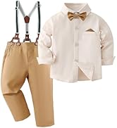 DISAUR Boy Suits Boys Wedding Outfit Dress Shirt with Bowtie/Suspender Pants for Formal Occasion ...