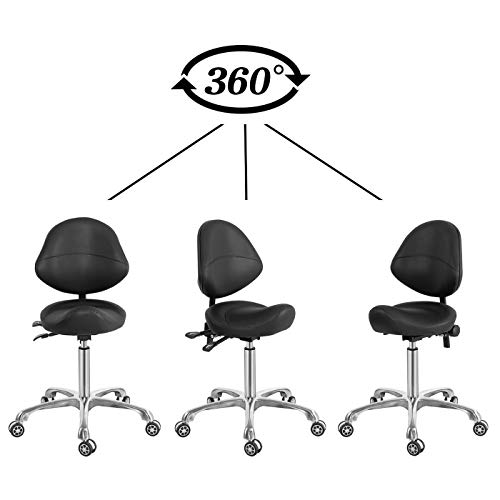 Saddle Stool Chair With Back Support, Heavy-Duty(350Lbs), Hydraulic Rolling Swivel Adjustable Stool Chair For Salon Spa Beauty Massage Dental Clinic Home Office Use #TOP3
