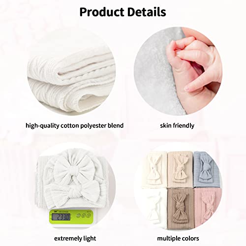 Muslin Blanket,Baby Swaddle Set Newborn - Receiving Headband Blankets and Bow Hat,Newborn Essentials, Soft Nursery Swaddling Blankets,Stretchy Baby Blankets for Girls and Boys Unisex(White)
