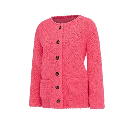EMATOP Damen Fleecejacke Winter Teddy Mantel Warm Flauschig Jacke Dicke Gefüttert Plüschjacke Casual Langarm Wolljacke Kuschelig Einfarbig Winterjacke mit Taschen Teddyjacke Outdoor Wintermantel