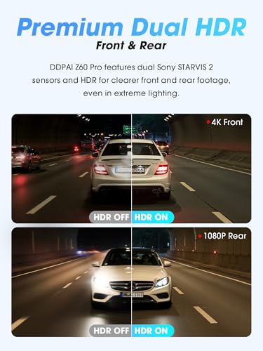 Image of DDPAI 4K Dash Cam Front and Rear, Dual STARVIS 2 IMX678 IMX662 Dashcam,4K+1080P HDR Car Camera With Bulit-in 32G eMMC, 3K /60FPS,4G LTE Support,5G WiFi GPS, 3 inch IPS,Night Vision,24H Parking Mode,Z60 Pro