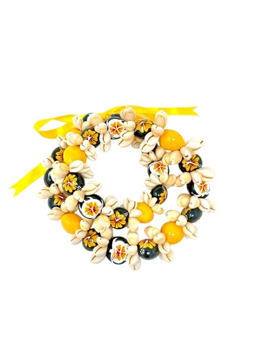 Utama Hawaiian Flower Necklace - Kukui Nut Lei with Cowrie Shell - Adjustable 32 inches Lei - Great...