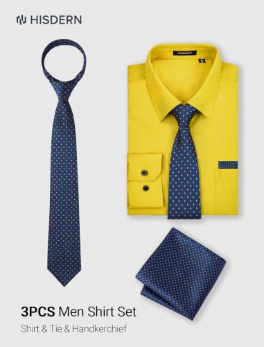 Image of HISDERN Mens Dress Shirt with Tie Pocket Square Set Classic Button Down Shirt Matching Tie Long Sleeve Shirts