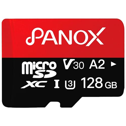 PANOX 128GB microSDXC UHS-I Memory Card with Adapter - Up to 160MB/s, C10, U3,V30,4K, A2, MicroSD Card with PANOX V2