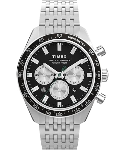 Timex Waterbury Reloj para Hombre, Pulsera de Acero Inoxidable Negra, Esfera Negra, Caja de Acero Inoxidable, 41 mm,TW2Y29100