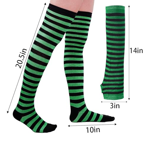Image of Tongcloud Women's Striped Knee High Socks, Over Knee Thigh High Socks, Arm Warmer and Fingerless Gloves Set