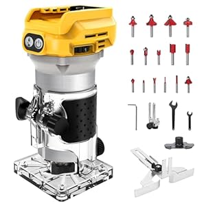 WingFly Accurandfrees voor Dewalt 18 V, 20 V batterijen, bovenfrees, borstelloze draagbare handfrees voor houtbewerking, accuhouttrimmer met 15-delige freesset