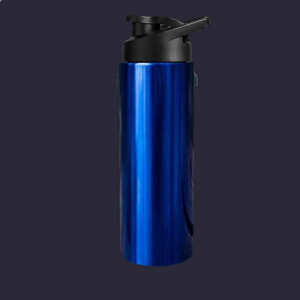 Garrafa De Água Squeeze 600 ml Alumínio Para Academia Esporte Trabalho Escritório Com Alça Cor Preta Azul Vermelha Branca e Prata (Azul)