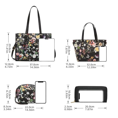 Image of Women Fashion Synthetic Leather Handbags Tote Bag Shoulder Bag Top Handle Satchel Purse Set