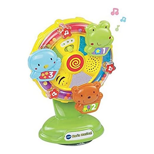VTech- Noria Musical Sonajero Interactivo Que Incluye una Ventosa para pegarlo en una superfície Lisa y Plana o adherirlo a la Trona, enseña Vocabulario, Animales y Colores (3480-165922)