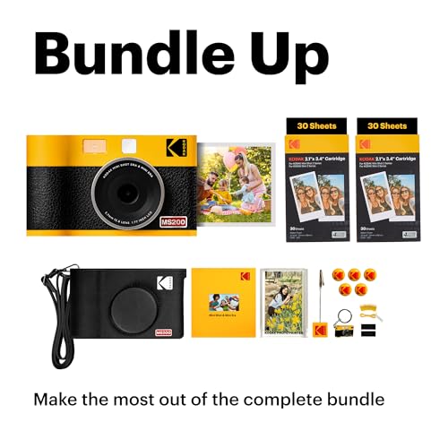 KODAK Mini Shot 2 ERA 4PASS 2-in-1 Instant Camera and Photo Printer (Black, Camera + Initial 8 Sheets + 60 Sheets + Accessories)