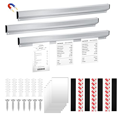 3 Pcs Ticket Rack Magnetic Note and Paper Holder Aluminum Slide Check Rack Ticket Holder for Restaurant with Strips Bill Orders Display Rail for Kitchen Restaurant Office Cafes Bar Pubs Note Organizer
