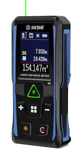 165Ft Green Laser Distance Meter â€“ Digital Laser Measure with Angle Sensor, 4-Way Rotating Backlit LCD, Pythagorean Mode, Unit Switch, Â±3mm Accuracy, Handheld Measuring Tool