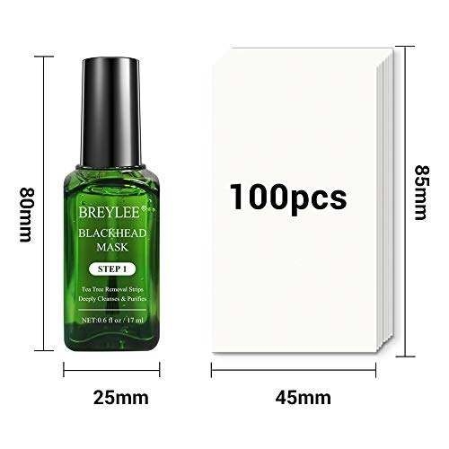 Blackhead Remover Mask, Breylee Tea Tree Oil Blackhead Remover Mask Blackhead Nose Strips Pore Strips Peeling Mask (17Ml, 0.6 Fl Oz) (With 100 Pcs Strip Paper) #TOP6