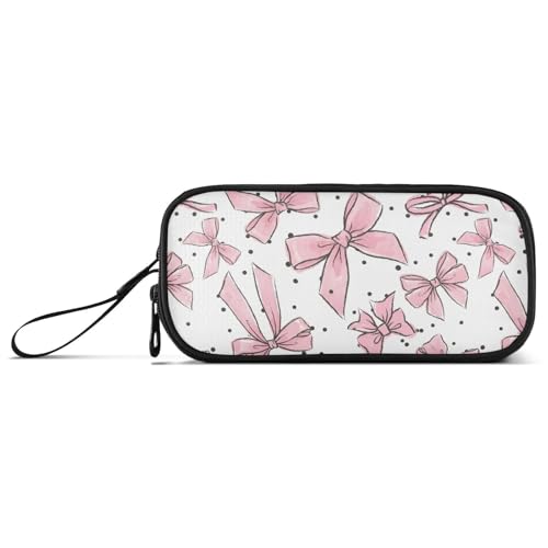 Image of Pink Bows Dots Pencil Case Box Boys Girls Large Pencil Pouch Zipper Compartments Big Capacity Stationery Pen Bag Organizer for Kids Teens Adults School Office