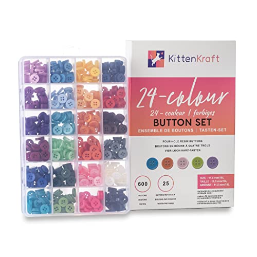 24 Colour 4-Hole Resin Button Set, Choice Of Small, Medium Or Large Sizes, Haberdashery For Crafting, Sewing, Replacement, Knitting Sweaters, Handmade Crafts (15/32 Inch/11.5Mm/18L, 600 Pieces) #TOP4