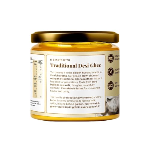 Image of Asmita Organic Farms Hallikar Cow A2 Ghee 250ml (Glass Jar) | Hand-Churned Traditonal Bilona Method | Grass-Fed & Pasture-Raised in Karnataka | Rich Aroma | Healthy & Natural Danedar Desi Ghee