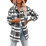 Generic Mantel Kariertes Damen Hemd Winter Bluse Langer Langarm Jacke Knielang Parka Warm Wintermantel Elegant Winterjacke Chic Klassischer Knopfleiste Casual, M