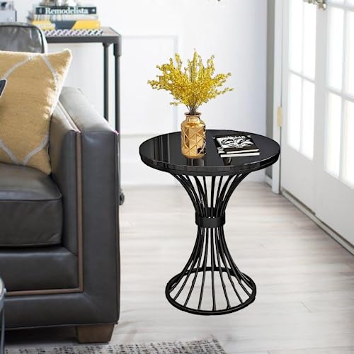 Image of Round Coffee Table Side Table Modern Home Decor Tea End Table for Living Room Bedroom and Balcony (Black)