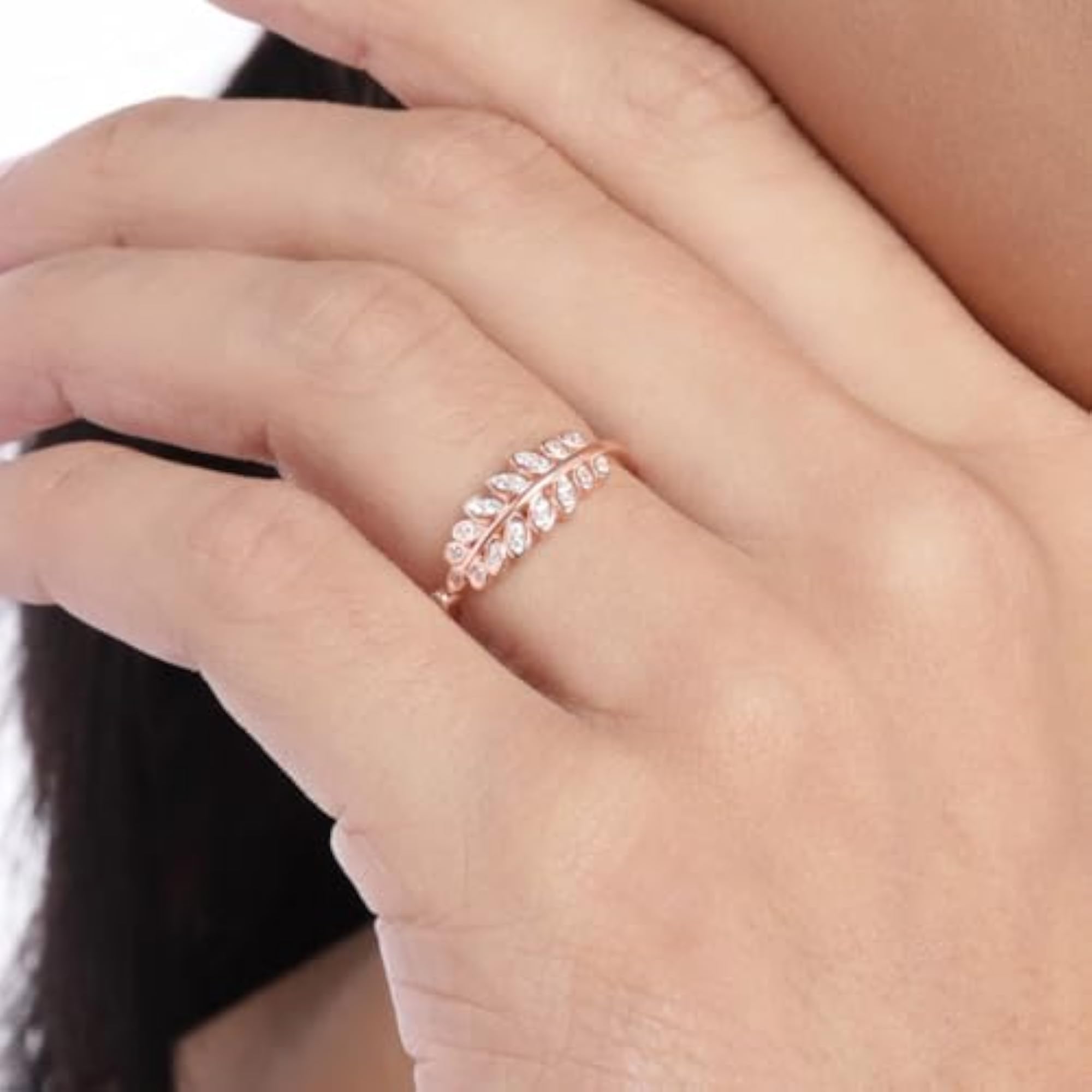 Women's 925 Pure Silver Rose Plated Leaf Ring