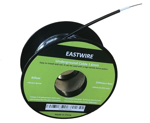 Electric Fence Double Insulated Wire Underground, Electric Fence Double Insulated Underground Hard Cable, Direct Burial (1.6mm, 25meters/82ft)