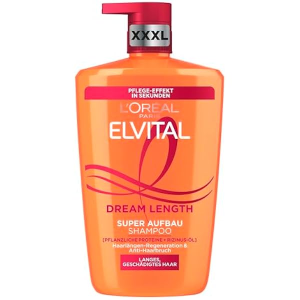 L'Oréal Paris Elvital Dream Length Super szampon regenerujący, do bajecznie długich włosów, z olejkiem rycynowym, witaminami i proteinami roślinnymi, 1 x 1000 ml