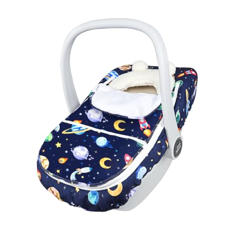 Image of Pea Pod Winter Car Seat Cover for Baby, Infant Car Seat Canopies Cover for Newborn, Warm Plush Fleece Inner Protect Baby from Cold Wind, Space Pattern