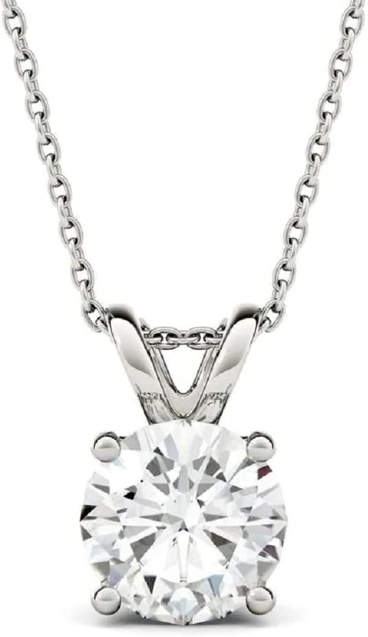 ERAA Jewel 1 CT Round Colorless Moissanite Engagement Pendant, Wedding Bridal Pendant, Eternity Sterling Silver Solid Diamond Solitaire -Prong Anniversary Promises Gift for Her