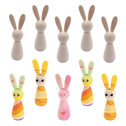 XineYuor Conejo de Pascua de Madera,10PCS Figuras para Pintar,Muñecos Constelaciones Familiares,Conejo Decorativo Pascua,Decoración de Pascua de Madera para Colocar