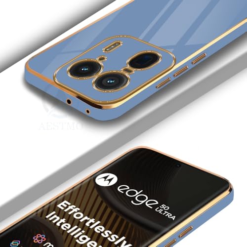 Image of AESTMO Back Case Cover for Moto Edge 50 Ultra 5G Back Cover | Gold Electroplating Chrome | Raised Edges | Super Soft-Touch | Bumper Back Case for Moto Edge 50 Ultra 5G (Gold & Blue)