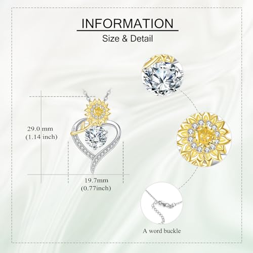 18kt Gold Over 925 Sterling Silver Sunflower Necklace Heart Sunflower Pendant 18k Gold Plated Sunshine Jewelry Birthday Gifts For Women Wife Mother3