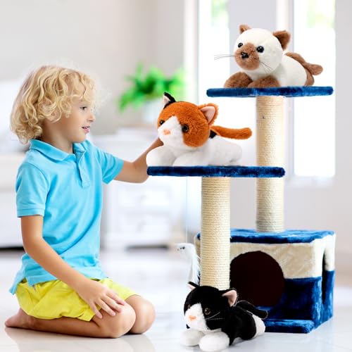 Image of 3 Pcs 9 Inch Cat Stuffed Animal Plush Gift Cute Kitten Plush Toys Small Cat Stuffed Animal Sleeping Gifts for Boys Girls Pet Party Favors(Cute Style)