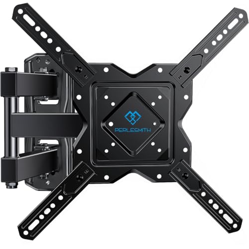 PERLESMITH Full Motion TV Wall Mount for 27-60 Inch Flat & Curved TVs Single Stud TV Mount with Articulating Swivel Tilt - Wall Mount TV Bracket VESA 400x400mm up to 77 lbs Perfect Center Design