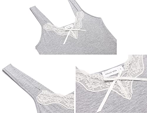 Lollo Vita Women Full Slip Sexy Lace Chemise Modal Slip Dress V Neck Nightgown Mini Dress Gray #TOP4