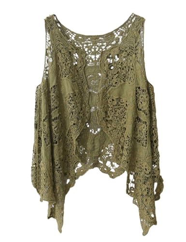 Image of FindThy Women's Hollow Knitting Stitch Cardigan Open Front Draped Boho Hippie Crochet Vest