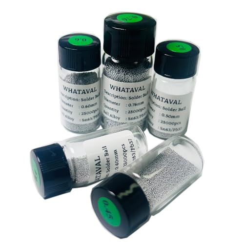 Whataval 5 Bottle 25K Leaded BGA Soldering Balls Reball Reballing Tin Ball Sn63% Pb37% (25000pcs/bottle) for GPU CPU IC Chip Soldering Rework