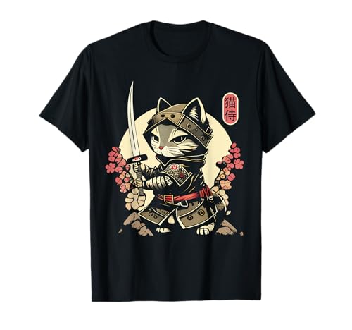 Gato Samurai Japonés para Amantes de los Gatos Camiseta