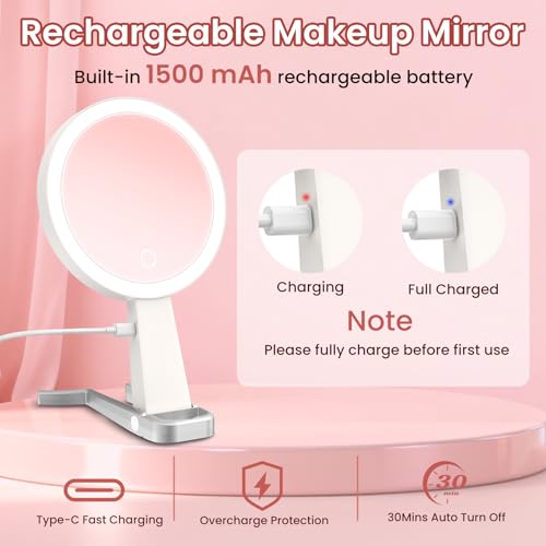 FZIFZI Espejo Maquillaje con Luz, 1X/10X de Doble Cara Espejo Tocador con Luz, Espejo Maquilhagem con 3 Modos de Iluminación, Espelho Luces Maquillaje con Aumento,USB,Sobremesa,Portátil para Viajes - imagen 4