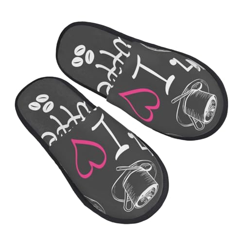 I Love Coffee Print Women Slippers Home Furry Shoes Keep Men Couples Shoes Warm For Women-2