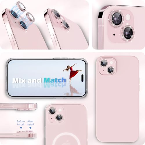 imluckies For iphone 15/15 Plus camera lens protector, Bling Pink, Anti-Scratch HD Tempered Glass with Aluminum Alloy Edge - Image 4