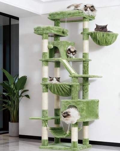 Image of Heybly Cat Tree, 71-Inch-Tall Tower for Indoor Cats with 2 Perches HCT034GR