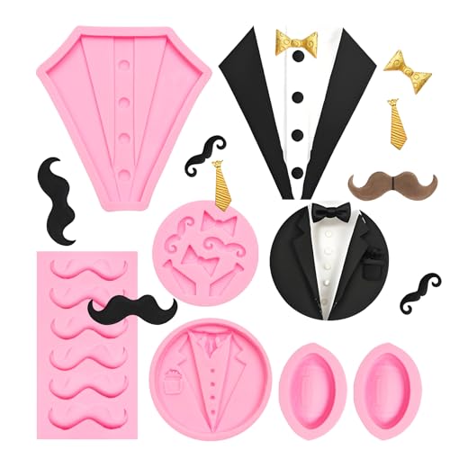 Father's Day Silicone Molds Set, Mustache Necktie Chocolate Candy Molds for Birthday Father's Day Cake Decoration Cupcake Toppers Gum