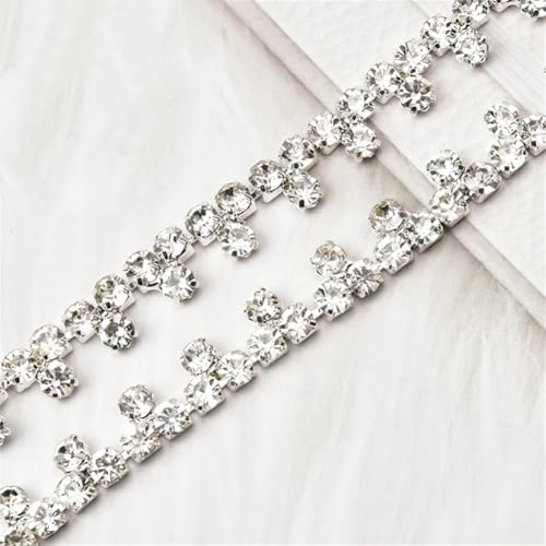Ruban strass argenté 90 cm chaîne 4 griffes pour couture et décor
