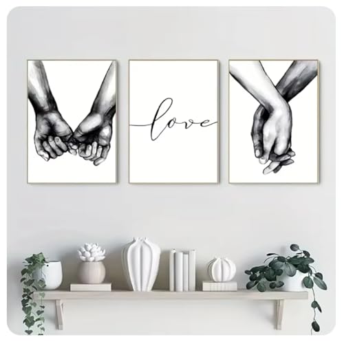 Peinture sur toile main dans la main noir et blanc cadre chambre