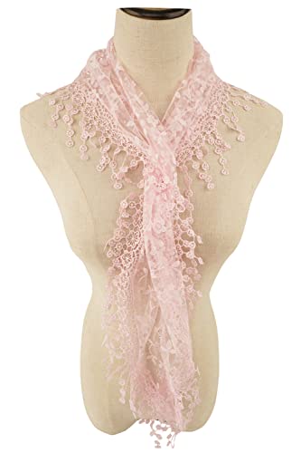 Your Smile Lightweight Soft Leaf Lace Fringes Triangular Floral Fashion Towel Scarf Wrap For Women (Baby Pink) #TOP2