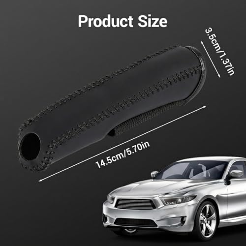 Image of STHIRA Leather Sleeve for Car Handle Brake Anti-slip Parking Brake Wrap Cover Anti-scratch Lever Grip Black Finish Universal Fit 14.5x3.5cm Handbrake Cover