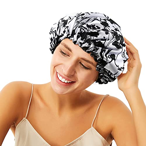 Image of Stain Bonnet Silk Sleep Cap Adjustable Satin Cap for Night Sleeping Hair Bonnet Reversible Double Layer