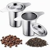 2 Stück Teesieb Edelstahl mit Deckel & Doppelgriff mit Deckel & Doppelgriff – ideal für losen Tee in Tasse & Kanne, spülmaschinenfest