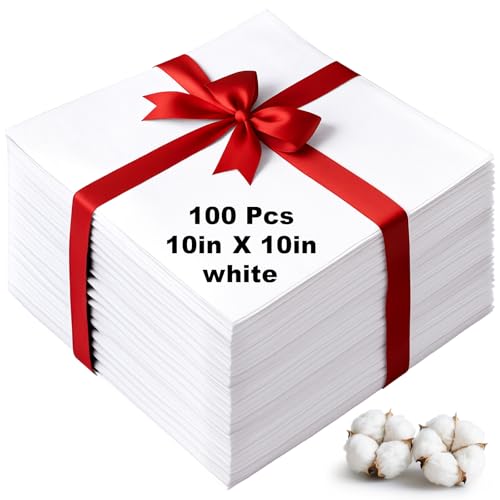 100 Pieces Cotton Fabric Squares,10 x 10 Inches Precut Quilting Fabric Bundles White Solid Colors Layer Cakes Quilt Material for DIY Craft Sewing Embroidery